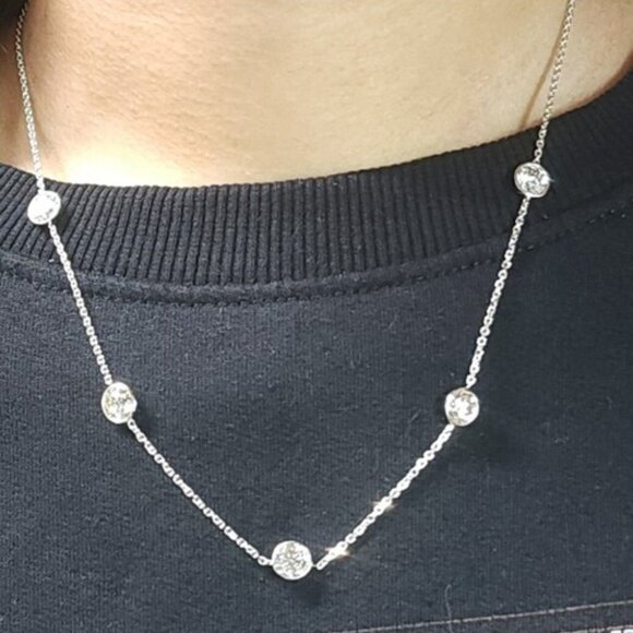 14K Gold 5 Ct Lab Grown Diamond By the Yard Necklace - Picture 2 of 5